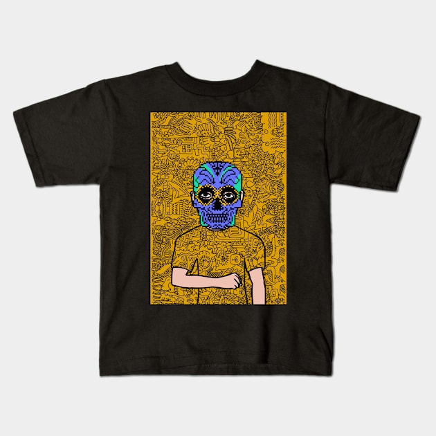 Unnamed NFT - Pixel Intrigue: Male Character with Dark Eyes and Light Skin Kids T-Shirt by Hashed Art